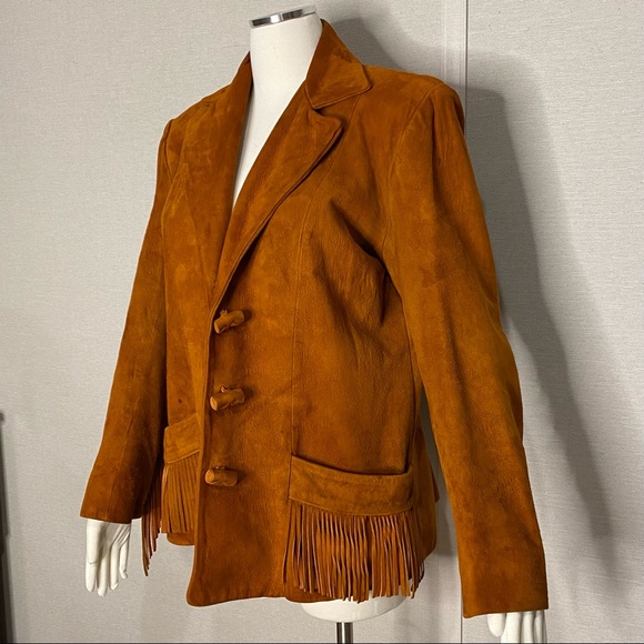 Vintage 70s suede leather fringed jacket - Picture 4 of 12